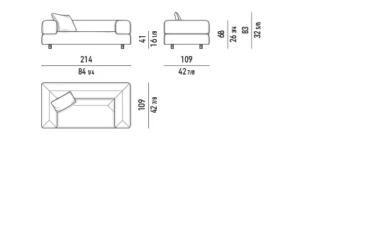 Sofa ngoài trời mô-đun đa giác nệm chần, chân thép nâng nhẹ - Sofa 214 cm