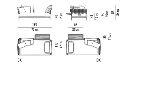 Sofa ngoài trời module khung gỗ teak chân nhôm đồng - Sofa giường day-bed teak có mặt bàn 196x119 cm - module ngồi 90 cm