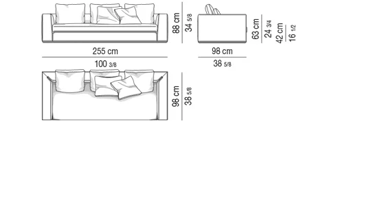 Sofa module bọc nệm lông vũ khung nhôm viền bóng - Sofa 255 cm