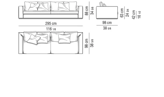 Sofa module bọc nệm lông vũ khung nhôm viền bóng - Sofa 295 cm