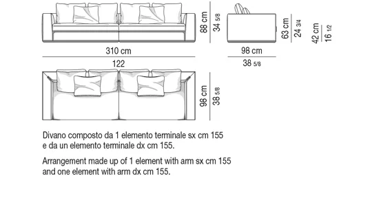 Sofa module bọc nệm lông vũ khung nhôm viền bóng - Sofa 310 cm