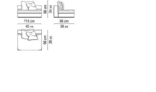 Sofa module bọc nệm lông vũ khung nhôm viền bóng - Module giữa 115 cm