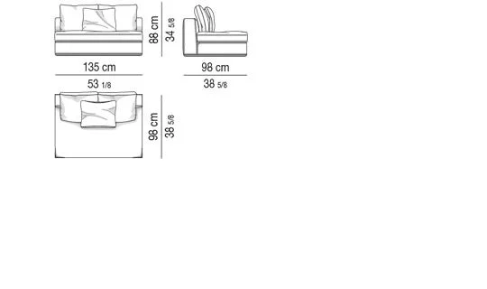Sofa module bọc nệm lông vũ khung nhôm viền bóng - Module giữa 135 cm