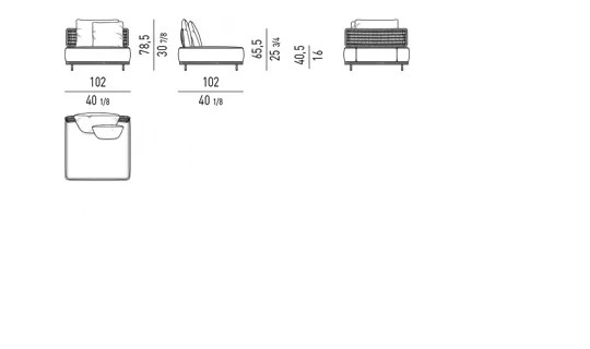 Sofa module ngoài trời bệ gỗ teak vuông lưng dệt giả mây - Module giữa - đệm ngồi 102 cm