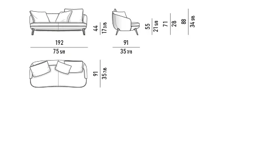 Sofa dáng cong mềm chân nhôm lông vũ cho nhà nhỏ - Sofa thẳng 192 cm