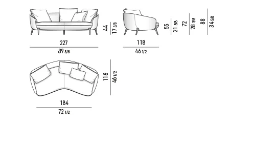 Sofa dáng cong mềm chân nhôm lông vũ cho nhà nhỏ - Sofa góc nghiêng 227 cm
