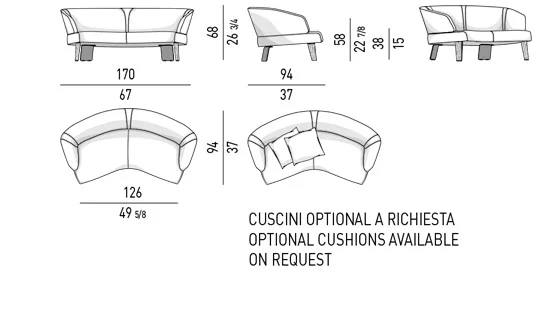 Sofa bán nguyệt nhỏ gọn chân gỗ sucupira cho góc ấm cúng - Sofa bán nguyệt