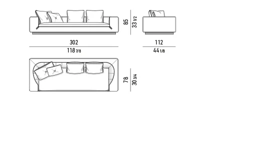 Sofa module chần dọc viền da tương phản đế kim loại - Sofa 302 cm