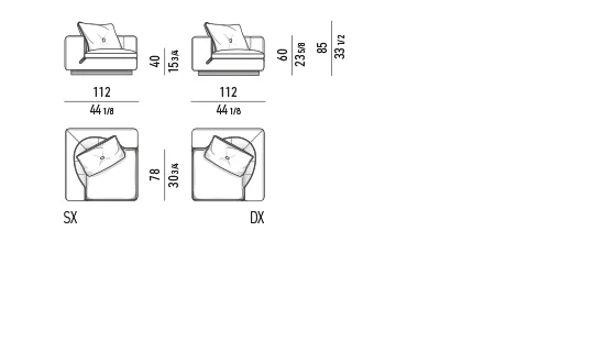 Sofa module chần dọc viền da tương phản đế kim loại - Module góc có tay vịn 112x112 cm