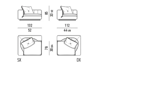 Sofa module chần dọc viền da tương phản đế kim loại - Module một tay vịn 132 cm
