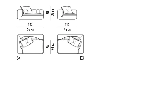 Sofa module chần dọc viền da tương phản đế kim loại - Module một tay vịn 152 cm