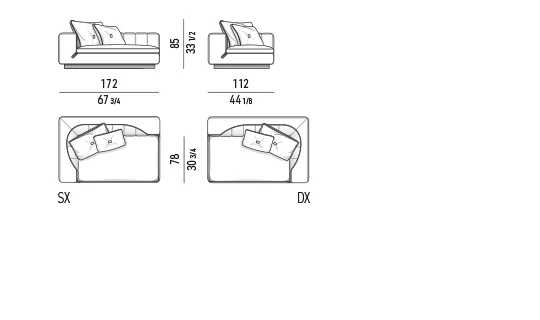Sofa module chần dọc viền da tương phản đế kim loại - Module một tay vịn 172 cm