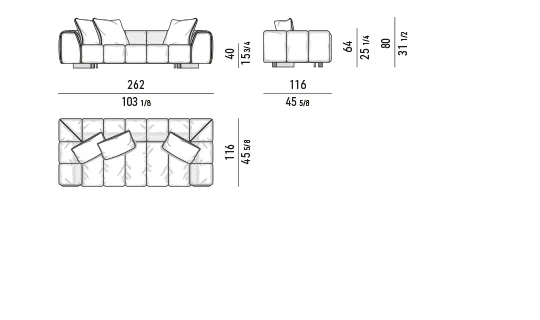 Sofa module chần dải song song kèm hộc gỗ bên hông - Sofa 262 cm