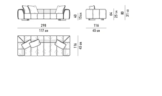 Sofa module chần dải song song kèm hộc gỗ bên hông - Sofa 298 cm
