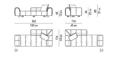 Sofa module chần dải song song kèm hộc gỗ bên hông - Sofa day-bed 262 cm