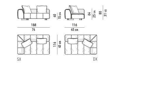 Sofa module chần dải song song kèm hộc gỗ bên hông - Module một tay vịn 188 cm