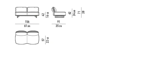 Sofa ngoài trời tấm lưng dệt dây giả mây dáng cánh hoa - Module giữa 156x91 cm