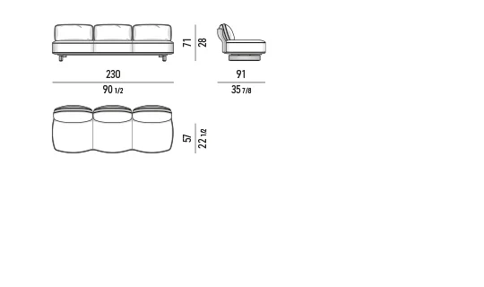 Sofa ngoài trời tấm lưng dệt dây giả mây dáng cánh hoa - Module giữa 230x91 cm