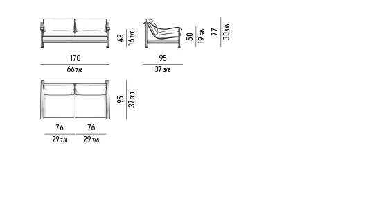Sofa ngoài trời khung nhôm một nét liền màu đậm - Sofa 170 cm