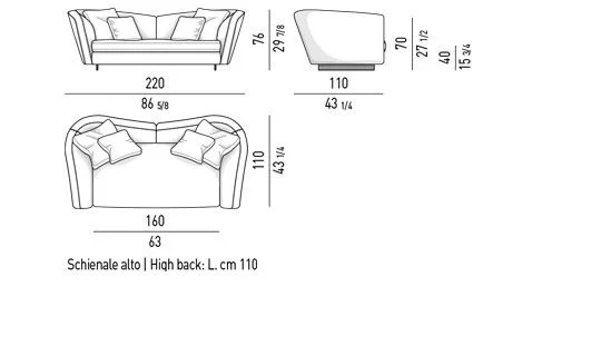 Sofa module đường cong mềm chân thanh nhôm màu đồng - Sofa lưng cao 220 cm
