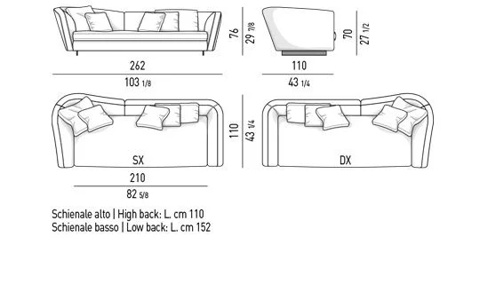 Sofa module đường cong mềm chân thanh nhôm màu đồng - Sofa lưng phối 262 cm