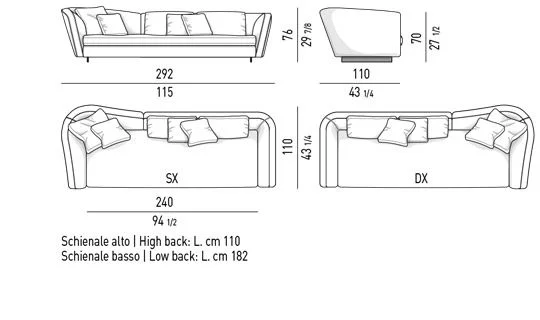 Sofa module đường cong mềm chân thanh nhôm màu đồng - Sofa lưng phối 292 cm