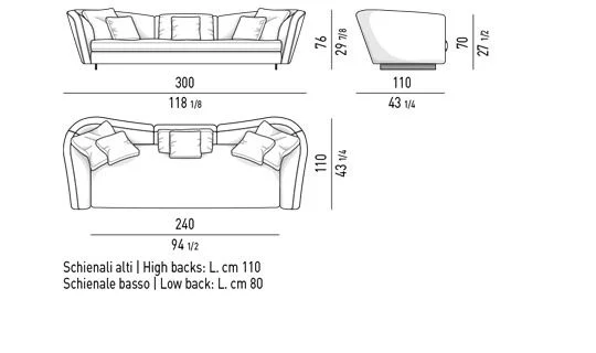 Sofa module đường cong mềm chân thanh nhôm màu đồng - Sofa lưng phối 300 cm
