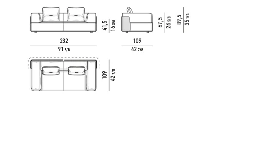 Sofa module vỏ lưng định hình đệm lông vũ khung nhôm - Sofa 232 cm