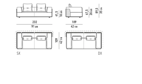 Sofa module vỏ lưng định hình đệm lông vũ khung nhôm - Sofa góc 232 cm