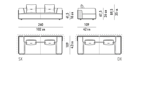 Sofa module vỏ lưng định hình đệm lông vũ khung nhôm - Sofa góc 260 cm