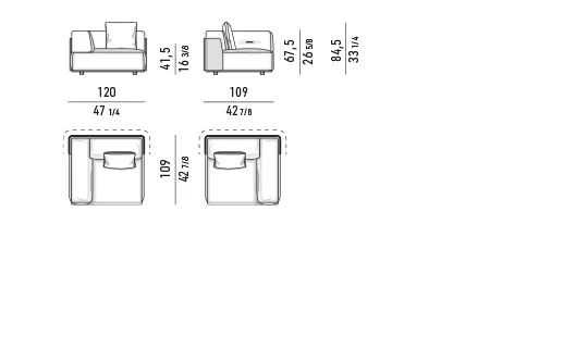 Sofa module vỏ lưng định hình đệm lông vũ khung nhôm - Ghế bành một tay vịn 120 cm