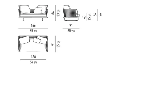 Sofa modul mặt gỗ teak lưng dây đan phong cách Ý - Sofa 166 cm