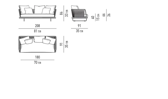 Sofa modul mặt gỗ teak lưng dây đan phong cách Ý - Sofa 208 cm