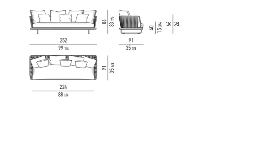 Sofa modul mặt gỗ teak lưng dây đan phong cách Ý - Sofa 252 cm