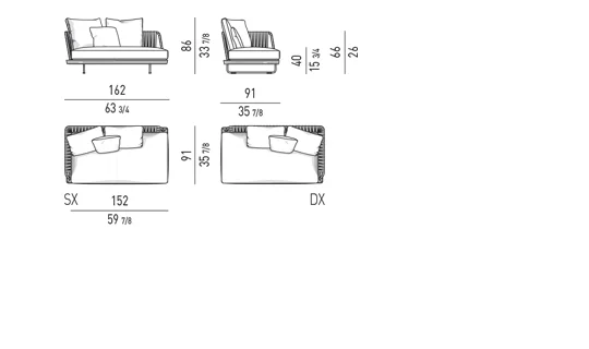 Sofa modul mặt gỗ teak lưng dây đan phong cách Ý - Modul 1 tay vịn 162 cm
