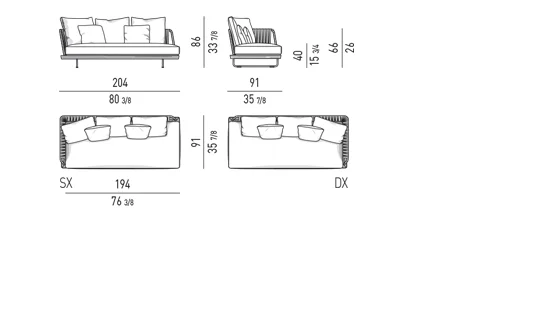 Sofa modul mặt gỗ teak lưng dây đan phong cách Ý - Modul 1 tay vịn 204 cm