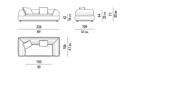 Sofa modul khối bọc lưng cong khung kim loại lơ lửng - Sofa 226 cm