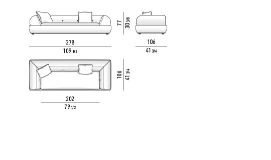 Sofa modul khối bọc lưng cong khung kim loại lơ lửng - Sofa 278 cm
