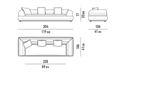 Sofa modul khối bọc lưng cong khung kim loại lơ lửng - Sofa 304 cm