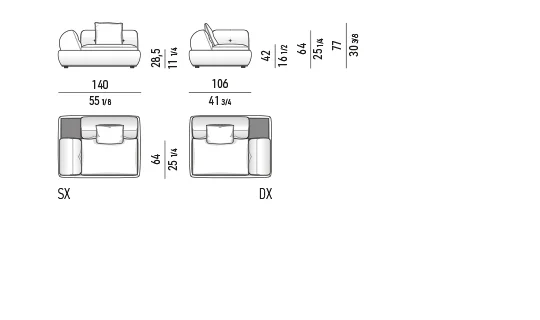 Sofa modul khối bọc lưng cong khung kim loại lơ lửng - Modul 1 tay vịn 140 cm kèm mặt đặt vuông