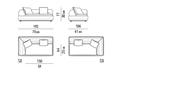 Sofa modul khối bọc lưng cong khung kim loại lơ lửng - Modul 1 tay vịn 192 cm