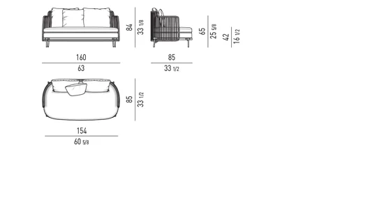 Sofa ngoài trời khung thép bọc dây đan giả mây - Sofa 160x85 cm