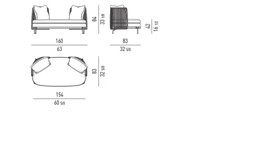 Sofa ngoài trời khung thép bọc dây đan giả mây - Sofa mở lưng 150x83 cm