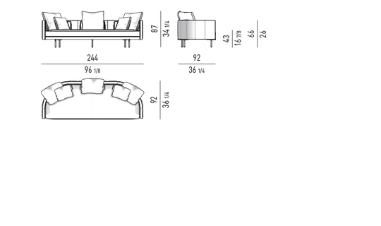 Sofa lưng chần dọc viền nổi chân kim loại thanh mảnh - Sofa lưng thấp 244 cm