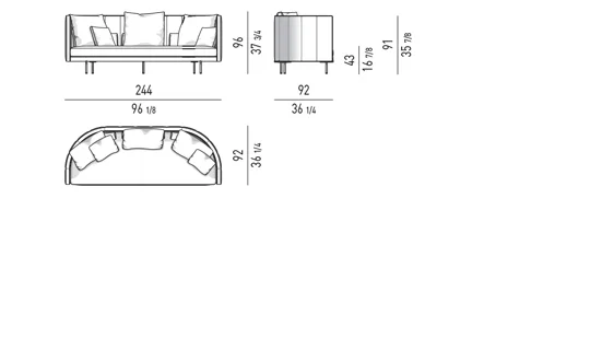 Sofa lưng chần dọc viền nổi chân kim loại thanh mảnh - Sofa lưng cao 244 cm