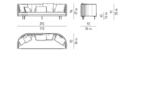 Sofa lưng chần dọc viền nổi chân kim loại thanh mảnh - Sofa lưng cao 292 cm