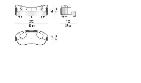 Sofa bọc khối đầy đặn bo tròn đế kim loại mảnh - Sofa góc 212 cm