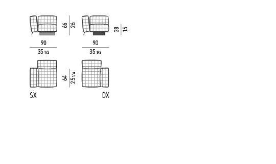 Sofa hệ phần tử rời bọc chần chỉ chân nhôm lá cong - Ghế bành nhỏ có tay vịn 90x90 cm