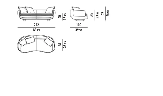 Sofa modul lưng bán nguyệt liền tay vịn đệm ngồi mỏng - Sofa lounge 212 cm