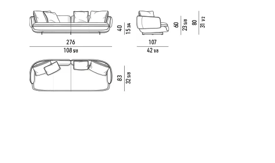 Sofa modul lưng bán nguyệt liền tay vịn đệm ngồi mỏng - Sofa 276 cm